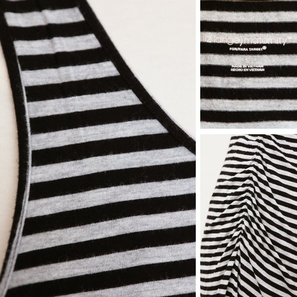 Liz Lange Maternity Gray Black Striped Ruched Gathered Sleeveless Midi Dress S - Picture 7 of 9